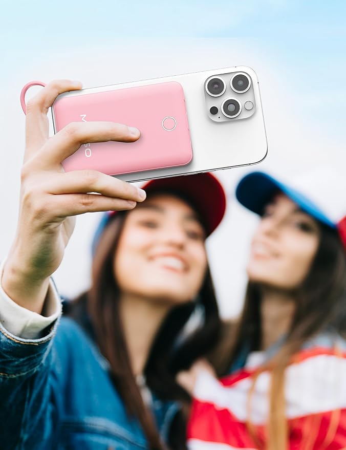 miisso 10000mAh Slim Portable Charger with Built in Cable, Power Bank Travel Charger External Battery Pack for Phone, 3 Output USB Type C Cord Clutch Charger Compatible with iPhone, Pink