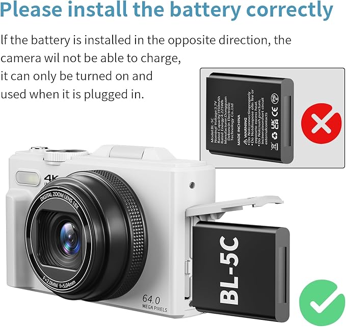 4K Digital Camera for Photography, 64MP Vlogging Camera for YouTube with 3" 180° Flip Screen, 18X Digital Zoom Point and Shoot Camara with 32GB Micro SD Card for Beginner (White)