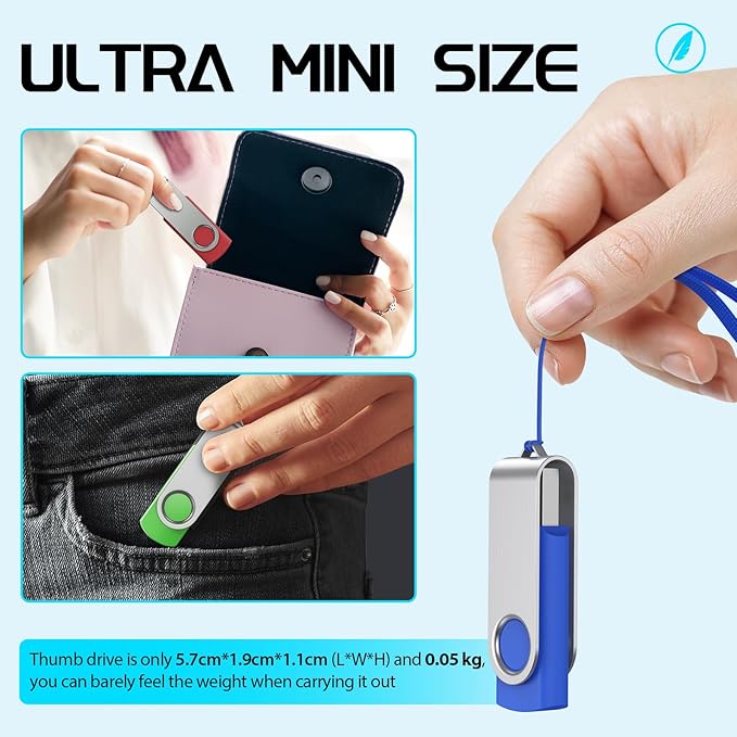 FEBNISCTE 16GB Flash Drive,Thumb Drive 10 Pack,Memoria USB 2.0 Multi-Coloured, USB Thumb Drive 16gb Swivel mit 10 Cords Jump Drive Stick with LED Light for Data Storage/Transfer