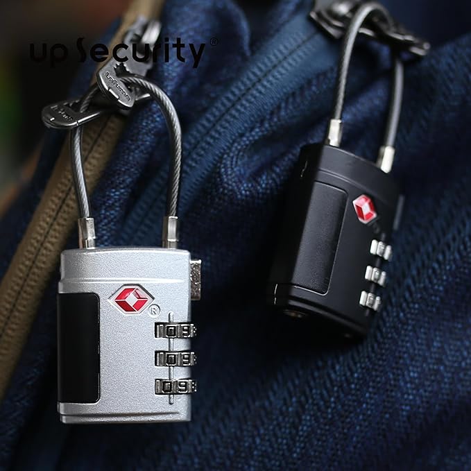 Luggage Locks TSA Approved 2 Pack, Small Combination Padlock, TSA Locks for Luggage, Combo Cabel Padlock for Travel Suitcase, Gym Locker, Gun Case, Ammo Can, Backpack Zipper (Black+Silver)