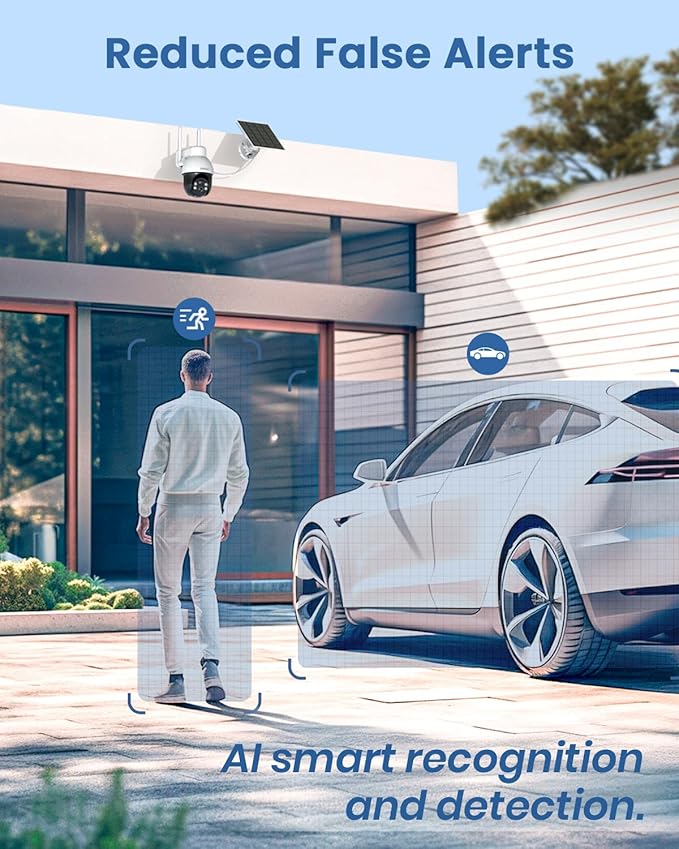 AOSU 3K/5MP Solar Security Cameras System Wireless Outdoor, Battery Powered WiFi Camera for Home Security, Panoramic PTZ, Auto Tracking, Human/Vehicle Detection, Color Night Vision (2 Pack)