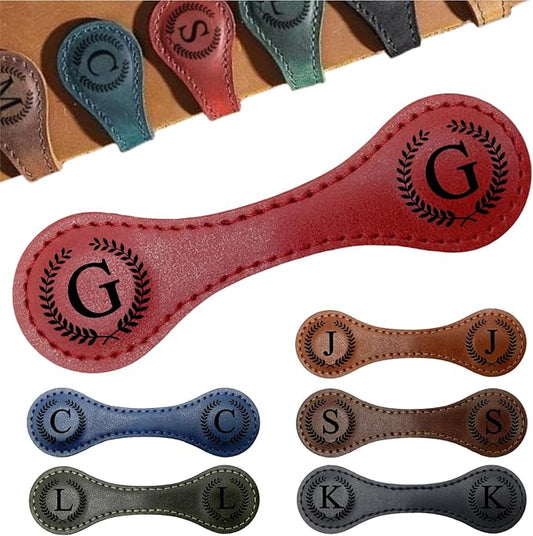 Personalized Magnetic Leather Bookmarks with Initial, 26 Letters Custom Handmade Magnet Book Marks Clips, Gifts for Reading Women, Men, Book Lovers, Kids, Readers Accessories