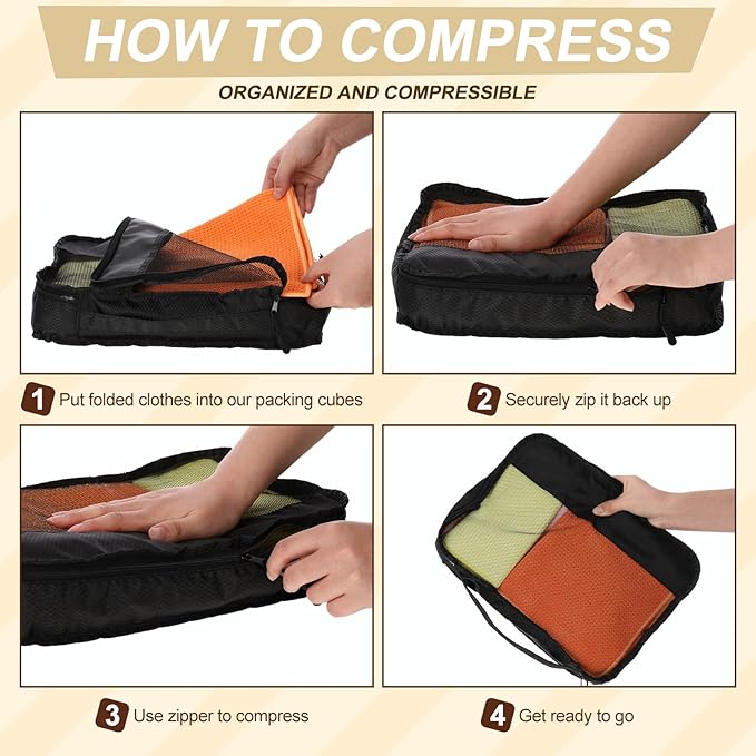 5 Pcs Packing Cubes for Suitcase Large Travel Cubes Carry on Luggage Organizer Bags for Clothes Accessories(M,Black)