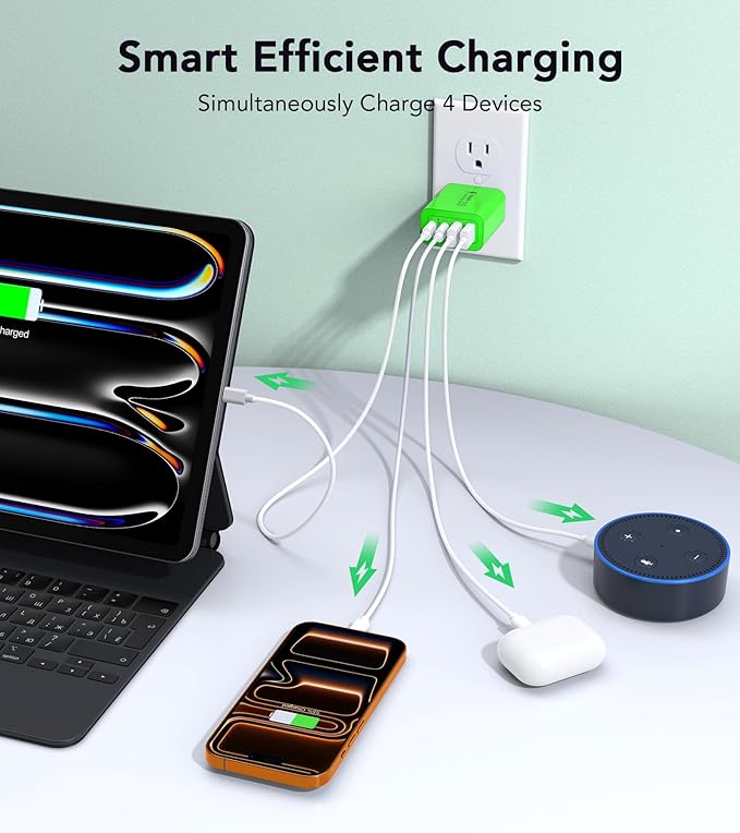 2 Pack USB C Charger, 40W Fast Charge Cube, 4-Port QC+PD Wall Plug,Multi-Port Type C Power Adapter for iPhone 17 16 15 14 13 12 Pro Max XS XR 8,Galaxy S24,Nexus,HTC,Google Pixel,and More(Green)