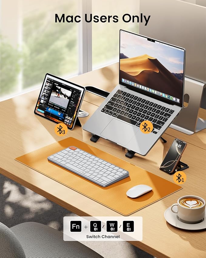 ProtoArc Backlit Compact Wireless Keyboard for Mac, K90-A Bluetooth Keyboard, Multi-Device, Low Profile, Fluid Quiet Typing, Rechargeable, Compatible with MacBook Pro/Air, iPad - White Silver