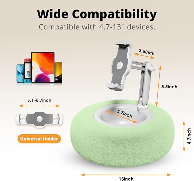 Kindle/Tablet Pillow Stand for Reading, Adjustable Tablet Stand Phone Holder for Bed with Detachable Sanck Bowl, Fits 4.7"-13" Kindle/Phones/Tablets/, Watch Videos, Stream Media, Green