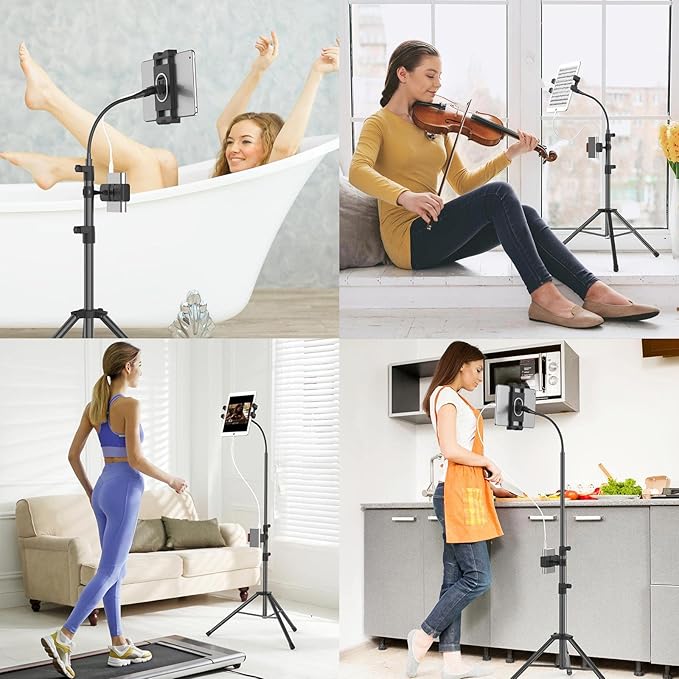 Tripod Stand for Ipad,Gooseneck 65-inch Floor Stand for Tablet,Floor Stand for iPad Tripod with 360° Rotating Mount for Mini, Air, Pro and All 4.7-11.9 Inch Tablet and Phone
