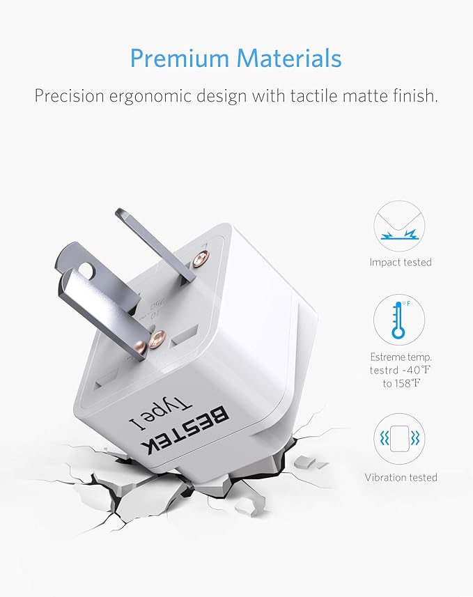 BESTEK Australia New Zealand Travel Plug Adapter, Grounded Universal Type I Plug Adapter AU to US Adapter, Compact for Australia, New Zealand and More
