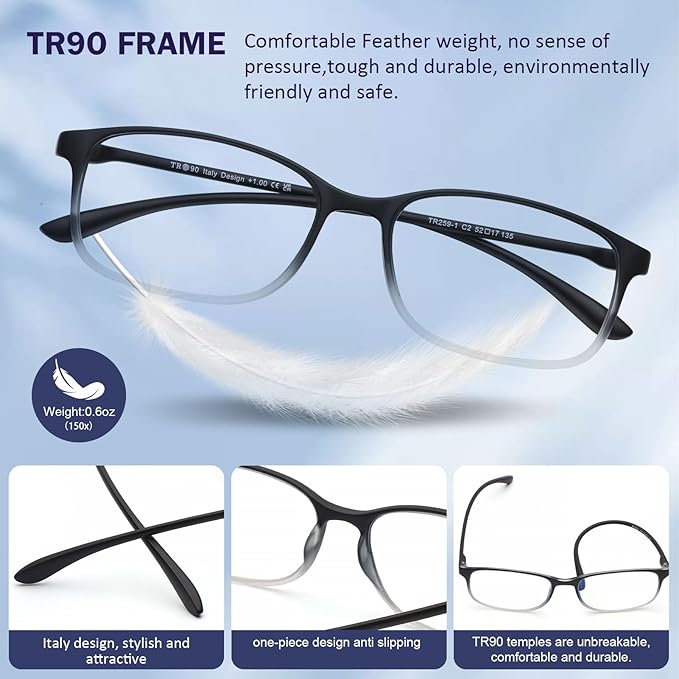 AQWANO 3 Pack Computer Reading Glasses Men Women Blue Light Blocking, Lightweight TR90 Flexible Frame Readers Glasses Anti Glare, No Rubber Frames 2.75