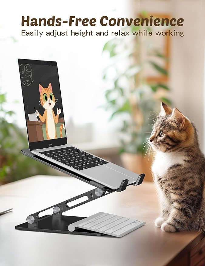 Laptop Stand for Desk – Portable Adjustable Laptop Riser & Holder, Foldable Computer Stand Compatible with MacBook Air Pro, Dell, HP, Lenovo (10"-17.3"), Featuring Cat Panel Design, Black