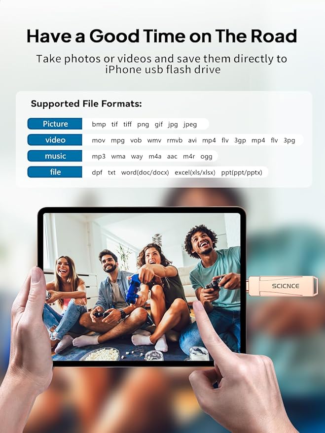 SCICNCE 256GB Flash Drive Intended for iPhone, USB Memory Stick Storage Backup for Photos Videos, Plug and Play No APP Required, Compatible with iPhone iPad Android and Computers (Rose Gold)