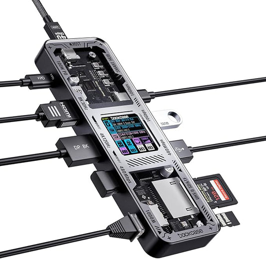 DOCKCASE Explorer Edition USB C Hub (10-in-1) with 4K@60Hz HDMI & DP, Gigabit Ethernet,1 USB-C and 3 USB-A Ports,100W Power Delivery, UHS-II TF/SD Card Slot for MacBook Air/Pro,XPS,and More