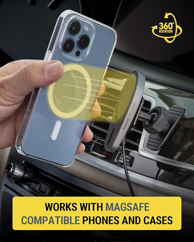 Scosche MPQMD-SP MagicMount Charge Pro Qi2 Fast Wireless Charging MagSafe Car Mount Charger, 15W Magnetic Cell Phone Holder for Car Dashboard Compatible with iPhone 16/15/14/13/12 Pro Max Plus, S25