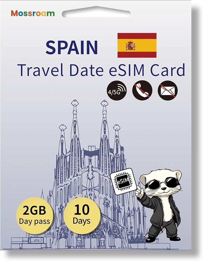 Spain eSIM Card: 2 GB High-Speed Daily Data, 10 Days Prepaid Plan for Madrid, Hotspot Support | Ideal for Travel No Contract, No SIM Card,No Voice Call, No SMS