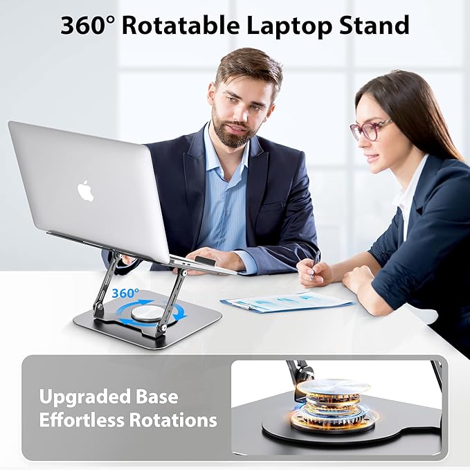 Laptop Stand, Adjustable Metal Computer Stand with 360° Rotating Base, Ergonomic Foldable Laptop Riser for Desk, Portable Laptop Stand Mount for All 10-16" Laptops and Notebooks, Space Gray