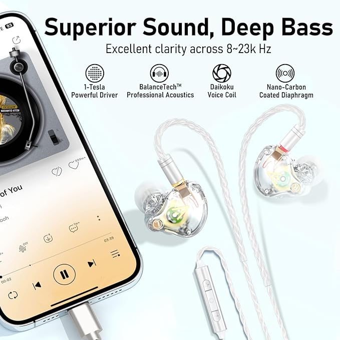 Vibes 202MC USB-C Wired Earbuds - HiFi in Ear Monitor Headphones - Noise Isolating Ear Buds w/ Mic - Clear Sound, Deep Bass & Comfort-Fit Earphones - MMCX to USBC, Silver Plated Cord, Carrying Case