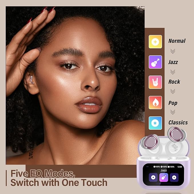 Sleep Earbuds Bluetooth 5.4 in Ear Touch Screen Sleep Headphones, Small Design Mini Sleep Earbuds for Side Sleepers with Sleep Mode, 48H Playtime Sleep Earphones Clear Calls, 5 EQ Modes, Purple