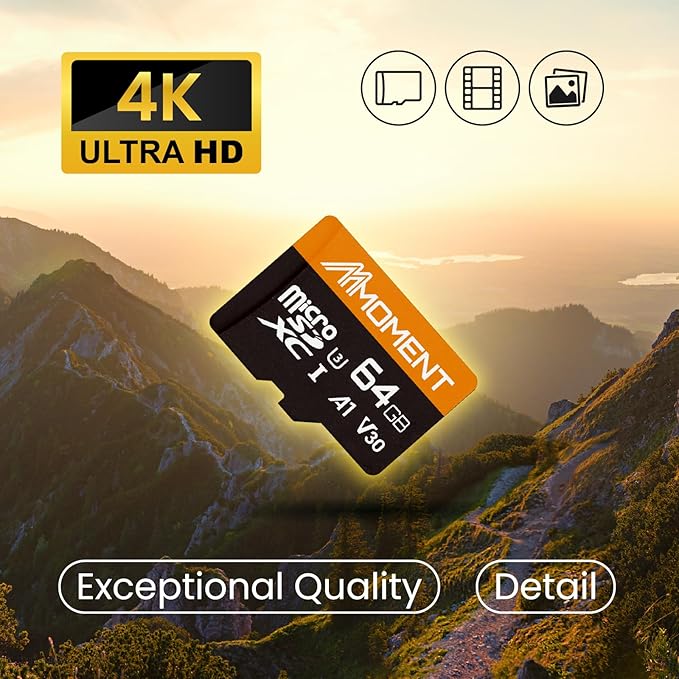 MMOMENT 64GB Micro SDXC Card, A1, UHS-I, U3, V30, Class10 Compatible, Read Speed Up to 95 MB/s,Write Speed Up to 45 MB/s, SD Adapter Included