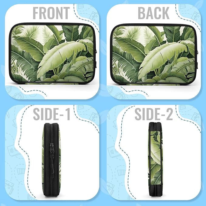 Tropical Plant Leaves Electronics Travel Organizer Case, Tech Accessories Cable Storage Bag for Cords, Charger, Phone, Hard Drive