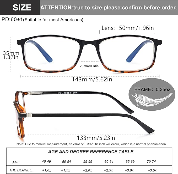 Professional Reading Glasses for Men/Women, Blue Light Blocking Computer Readers with Spring Hinges for Glare and UV Protection