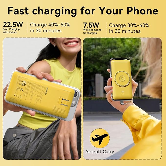 Magnetic 10000mAh Portable Charger for iWatch & iPhone, 22.5W USB C Fast Charging Wireless Power Bank Built-in Cables and Wall Plug, External Travel Battery Pack Compatible with iOS Android Devices