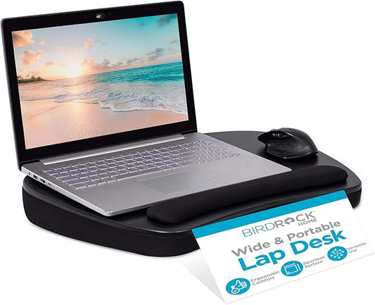 BIRDROCK HOME Oversized Lap Desk with Memory Foam Cushion, Wrist Rest, Portable Tray for Bed, Couch, Sofa, Recliner, Writing, Study, Compact Lapdesk, Ideal for WFH, Matte Black, Fits Laptops Up to 17"