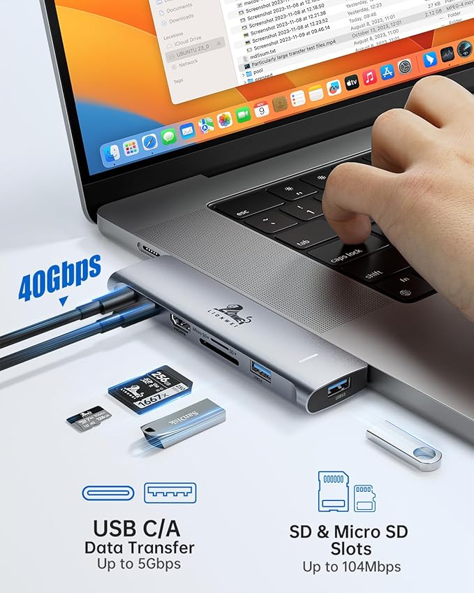 USB C Hub Adapter for MacBook Pro/Air M1 M2 M3 2023 2022 2021 13" 15" 16", 7-in-2 Multiport HDMI MacBook Accessories Dongle with Thunderbolt 3, 4K HDMI, USB C 3.0, 2 USB 3.0, SD & microSD Card Reader