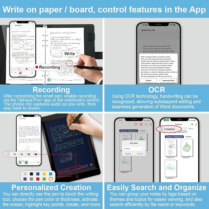 Smart Sync Pen for Note Taking with Notebook and Writing Board,Real-time Sync for Digitizing,Convert to Text,Storing,Sharing Paper Notes via APP on Smartphone/IPAD (Android and iOS)