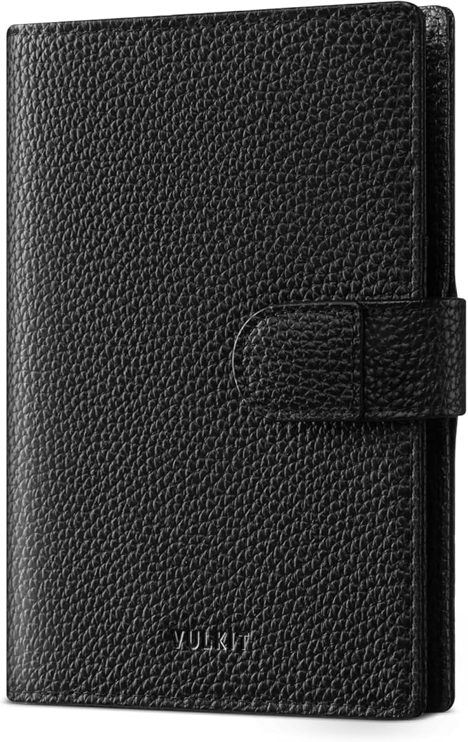 VULKIT Leather Passport Travel Wallet for 2 Passports Slim Double Passport Holder RFID Blocking with ID Window for Women or Men