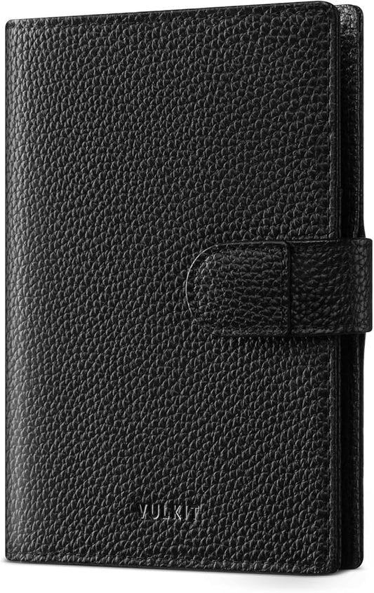 VULKIT Leather Passport Travel Wallet for 2 Passports Slim Double Passport Holder RFID Blocking with ID Window for Women or Men