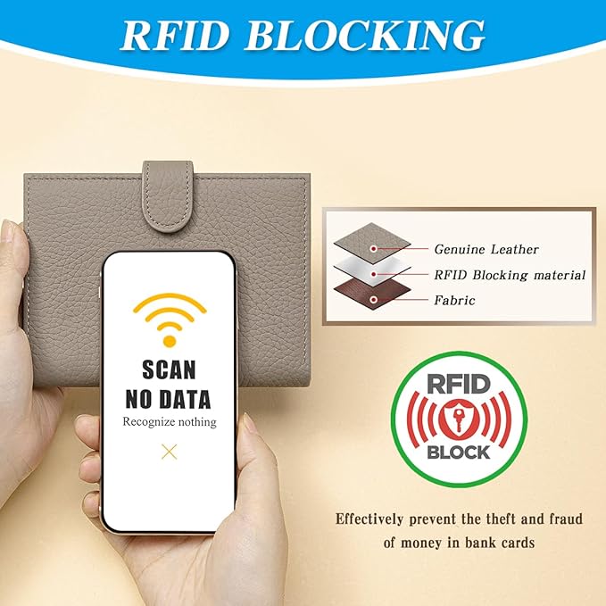 Passport Holder for Travel Women RFID Blocking Genuine Leather Passport Wallet with Card Slots, Zipper Coins Pocket, Cash Holder, Grey