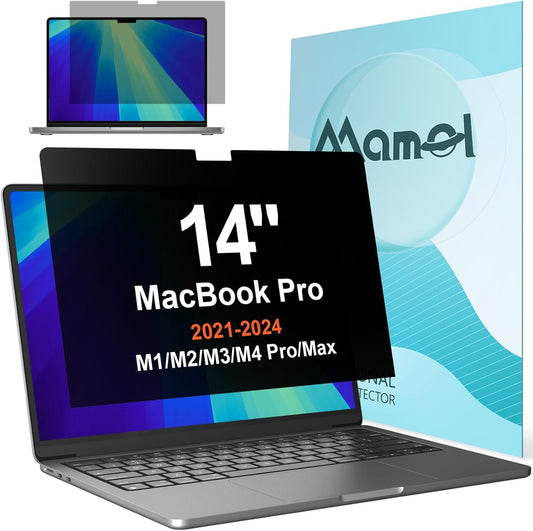 Privacy Screen for MacBook Pro 14 Inch (2021-2024, M1, M2, M3, M4, Pro, Max), Anti Glare Blue Light Filter, Nano No Glue Anti Spy Black Protector for Mac Pro 14In Laptop Computer