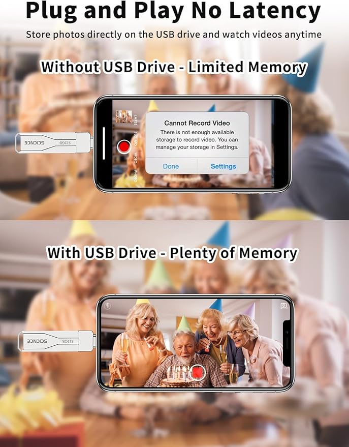 SCICNCE 512GB Flash Drive Intended for iPhone iPad, Memory Stick Storage for Photos and Videos Backup, Compatible with iPhone iPad Android PC, Plug and Play, No Application Required (Metal Silver)