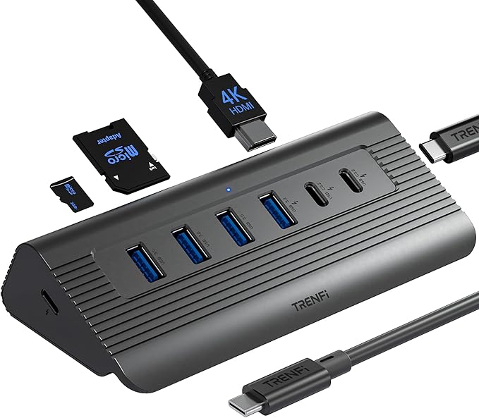 10-in-1 USB C Hub, 10Gbps USB 3.2 Gen 2 & 4K 60Hz HDMI Multiport Adapter | Docking Station with Detachable Cable, 100W Power Delivery, SD/TF for MacBook Pro/Air M4 M3, Dell XPS (Space Gray)