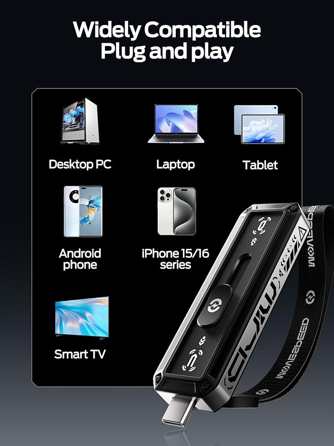 MOVE SPEED 128GB External SSD 520MB/s Read Speed, USB 3.2+USB C Dual Ports External Drive, Portable SSD 3-Stage Push-Pull Design for iPhone 15/16/17 Series/Mac/Android Phone etc