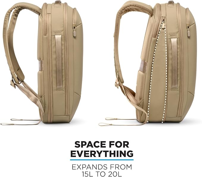 NOMATIC Navigator RS Pack - 15L w/ 6L Built-In Expansion - Water Resistant Coated Ripstop - Anti Theft Backpack - Laptop Bag - Computer Backpack (Sand)