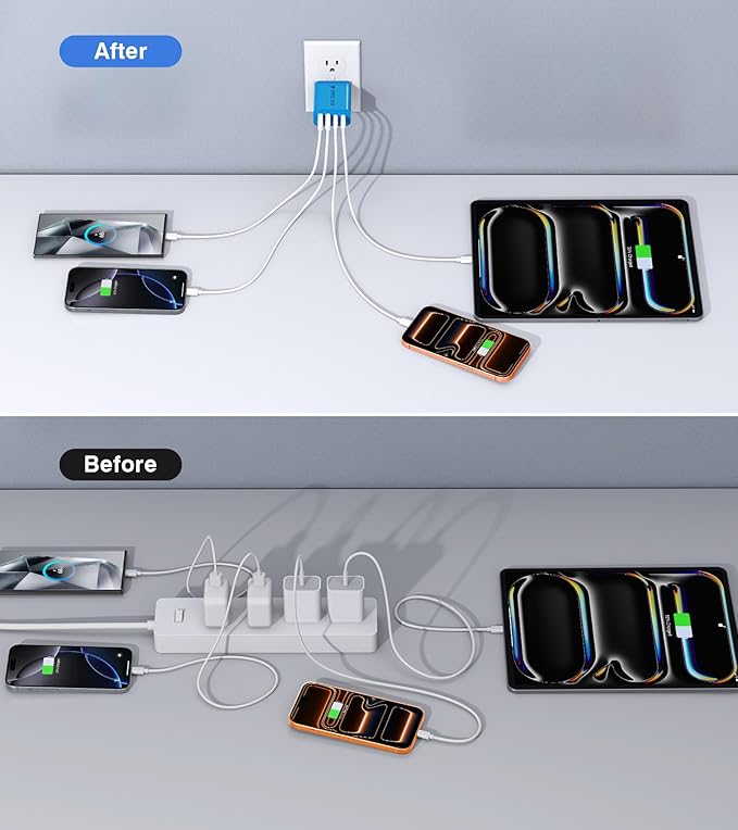 [40W/2Pack] Wall Charger,USB C Charger Block, Multi-Port PD + QC 3.0 Super Fast Charging Power Plug Adapter Brick for Watch Series 9 8 7, iPhone 17 16 15 14 13 Pro Max Airpod, Samsung Galaxy S24(Blue)