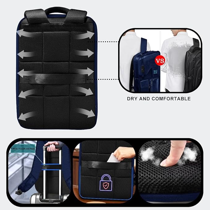 ZINZ Slim & Expandable Laptop Backpack 15.6 Inch, Computer Rucksack Water Resistant Bag, Anti-Theft Travel Daypack for Men and Women-Blue