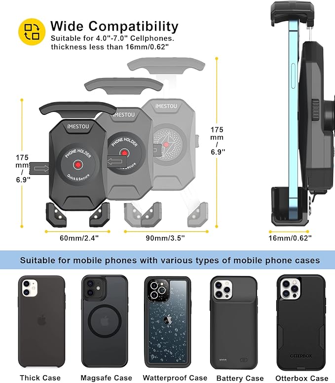 iMESTOU Motorcycle Fork Stem Phone Mount Wireless/USB C Charger with RAM 1" Ball Fits for Kawasaki, Ducati, Honda, BMW etc. with Fork Hole Dia. 0.47"-1" Quick Charge for 4.0"-6.8" Smartphones