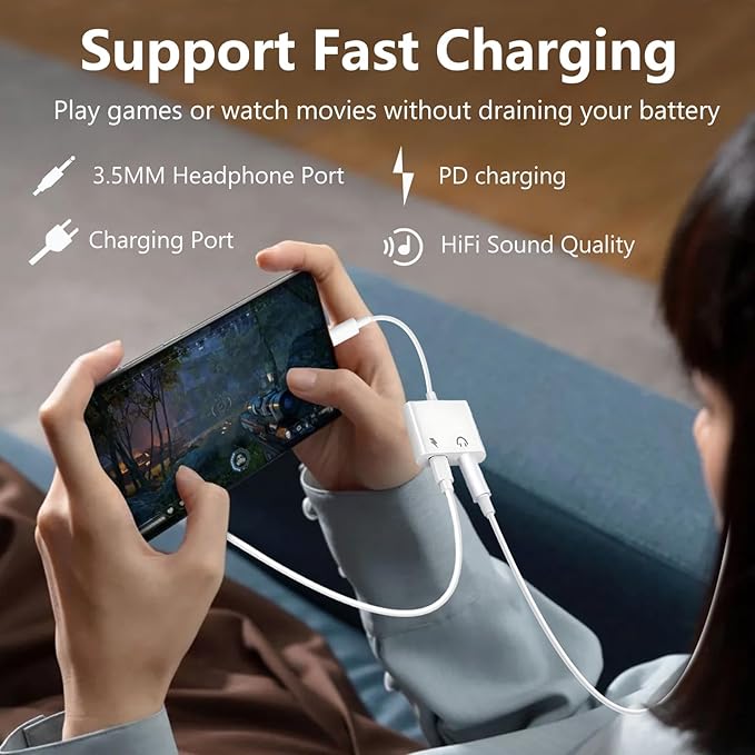 Seulliya USB C to 3.5mm Headphone Jack and Charger Adapter, 2-in-1 Audio & Fast Charging Splitter for Apple iPhone 17/16/15/Pro/Pro Max, iPad, Samsung, Pixel, and More 10Pack