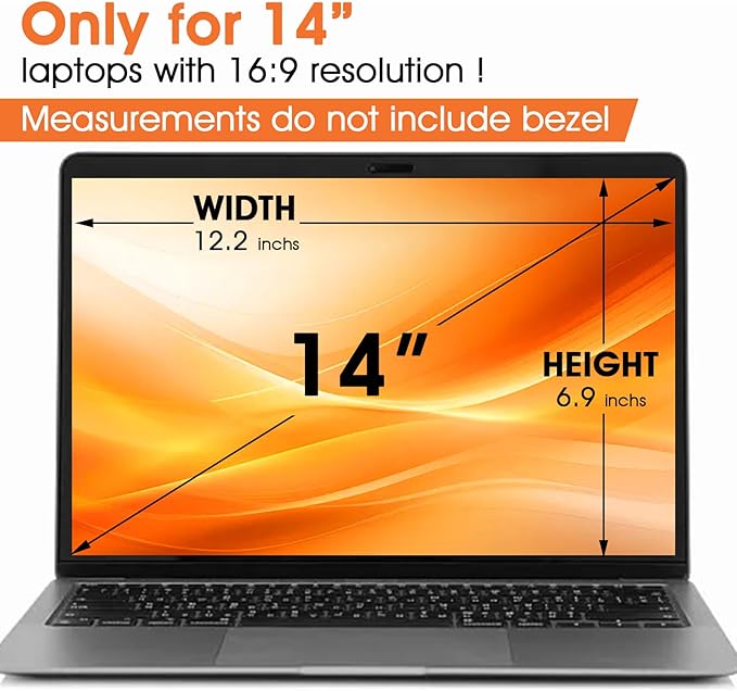 Magnetic Laptop Privacy Screen 14 Inch (Diagonal) 16:9 Display- Removable Anti-Glare Blue Light Filter, Computer Privacy Screen Shield Compatible with 14'' Hp Acer Asus Lenovo Dell Monitor
