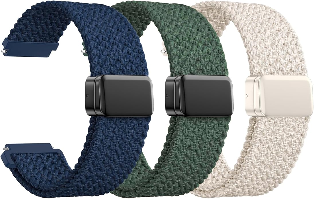 JNN Quick Release Watch Band - Magnetic 18mm 20mm 22mm Braided Nylon Watch Bands, Adjustable Elastic Nylon Watch Straps Replacement Wristband for Men Women