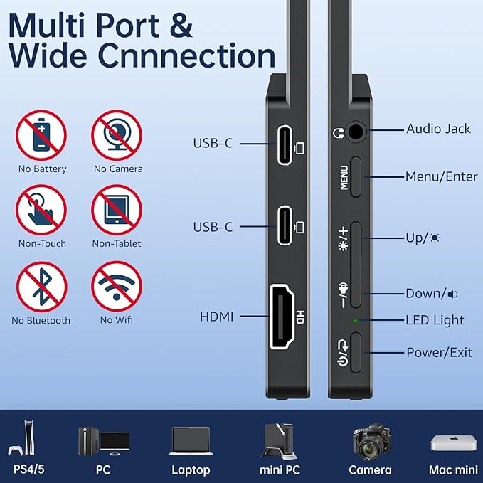 VisionOwl Portable Monitor-15.6 Inch Slim Computer Display Gaming External Monitor Full HD 1080P USB Type-C HDMI IPS Screen with Cover for Travel Laptop MacBook Surface PC PS4/PS5 Xbox VESA Mountable