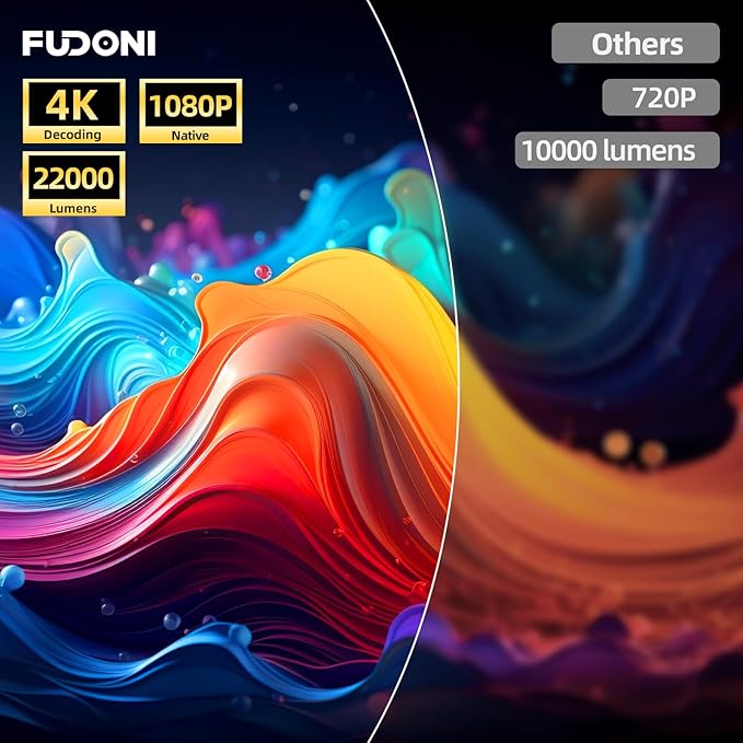 Netflix Licensed 4K Smart Projector, FUDONI Native 1080P Projector with WiFi 6 and Bluetooth, Built-in Apps, Auto Keystone & ELectric Focus, Compatible with Phone/Laptop/TV Stick, Indoor/Outdoor Use