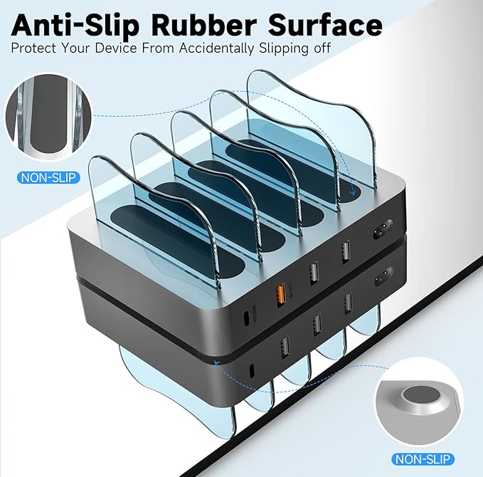 Charging Station for Multiple Devices - 4-Port 20W PD USB-C Charger for iPhone iPad Smartphones Tablets,Universal Compatibility, Detachable Baffle Design