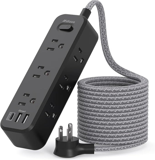 Black Extension Cord 10FT, Surge Protector Power Strip, Long Extension Cord with 9 Outlets 3 USB Ports, Extension Cord with Multiple Outlets, USB Power Strip for Home, Office, Dorm Room Essentials