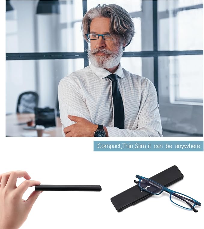 Ultra thin Lightweight Folding Reading Glasses Women Men TR90 Blue Light Blocking Anti UV/Eyestrain Foldable Compact Computer Readers Portable Unique Stretchable Slim Flat case Blue +3.5