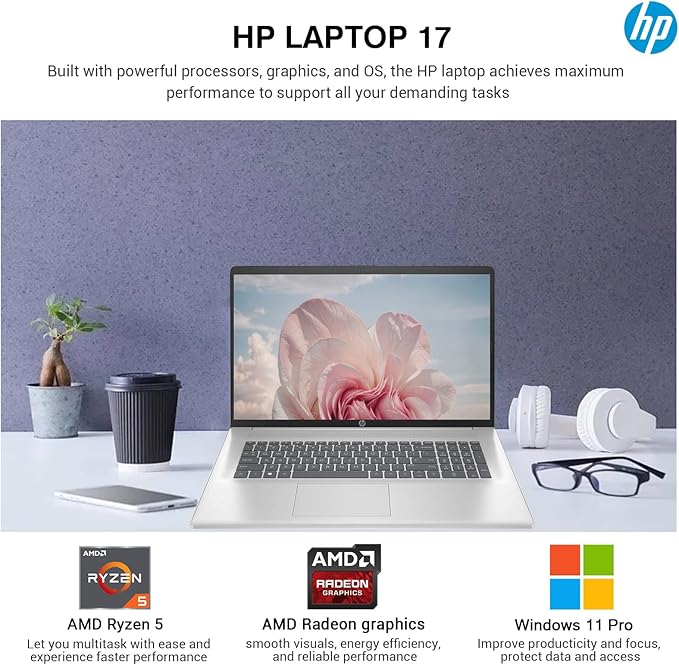 HP 2025 17 Inch Laptop Computer | 17.3" FHD IPS Business Laptop PC | AMD Ryzen 5 (6-Cores) | 36GB RAM 1TB SSD | Windows 11 Pro Lifetime Office | 10-Key Numbe Pad | USB-C Wi-Fi 6