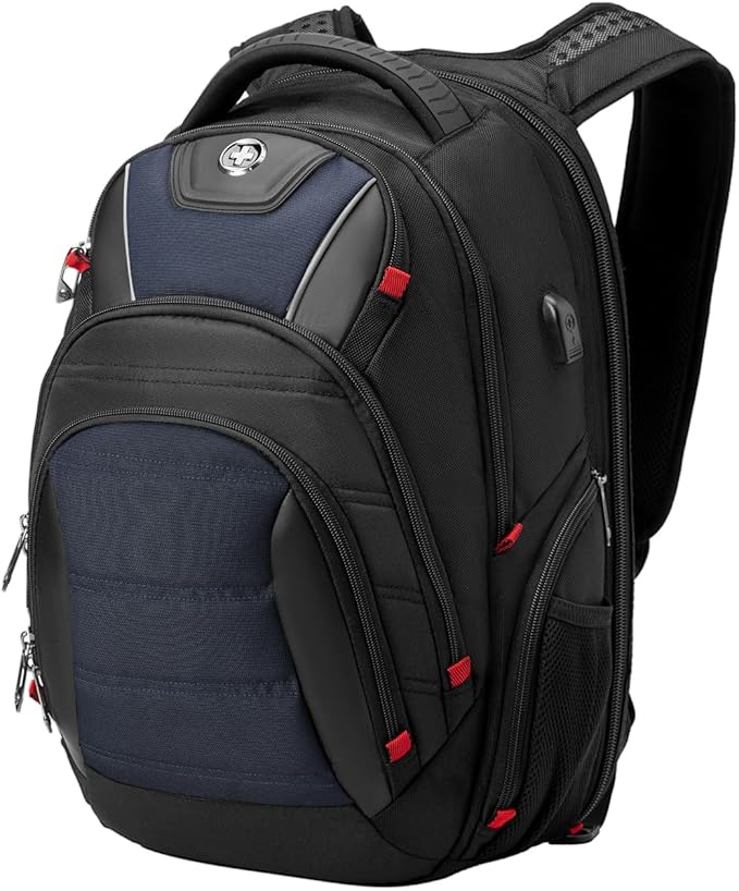Swissdigital Design Men's Laptop Backpack for Man，Large Capacity Business Travel Backpack Black/Blue