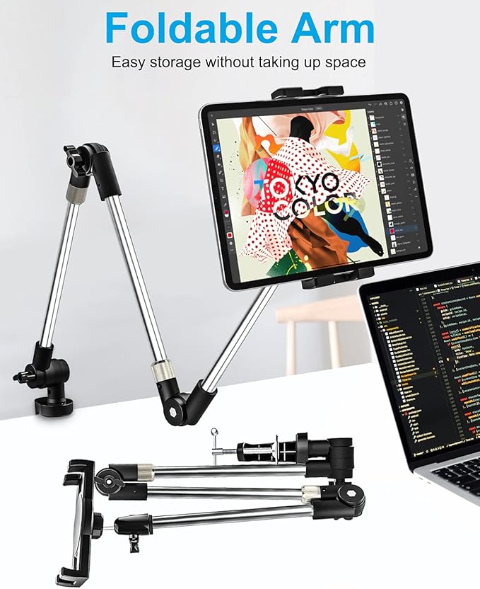 Aluminum Tablet Mount Holder for for 4.7-13" Phone & iPad - Flexible Bed/Desk Clamp Tablet Stand with 360° Rotation, Compatible iPad Pro/Air/Mini, Galaxy Tab, iPhone, Tablets